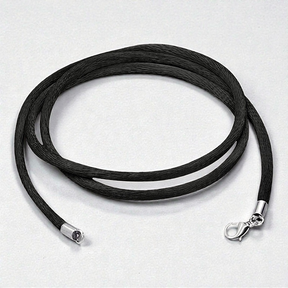 Set of 2 Black Satin Cord Necklaces 4mm for Pendants, 16”- 30” Gold or Silver